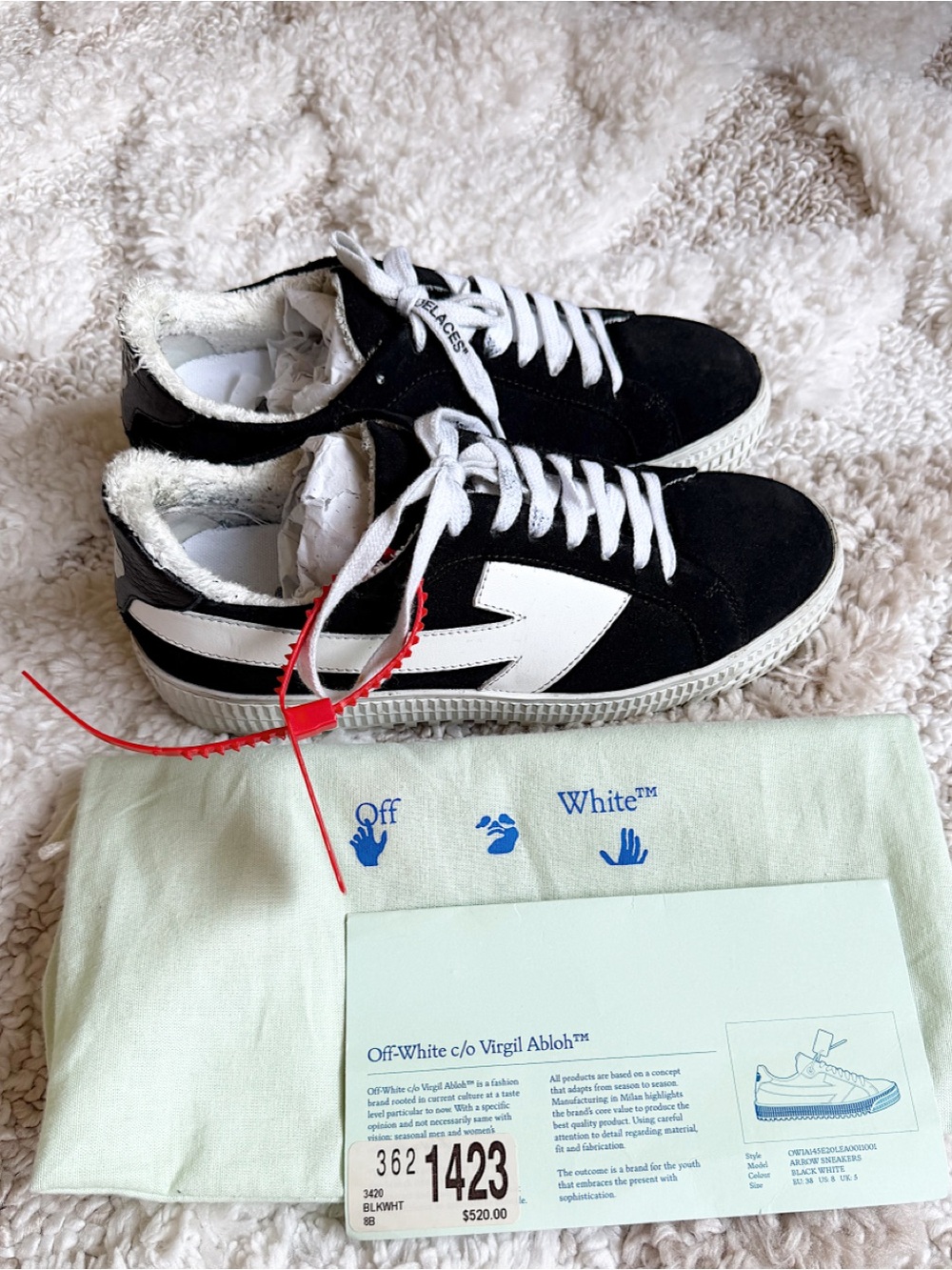 Off-White Virgil Abloh Women's Suede Sneakers Size 38 EU / 8 US Black White - Picture 2 of 11
